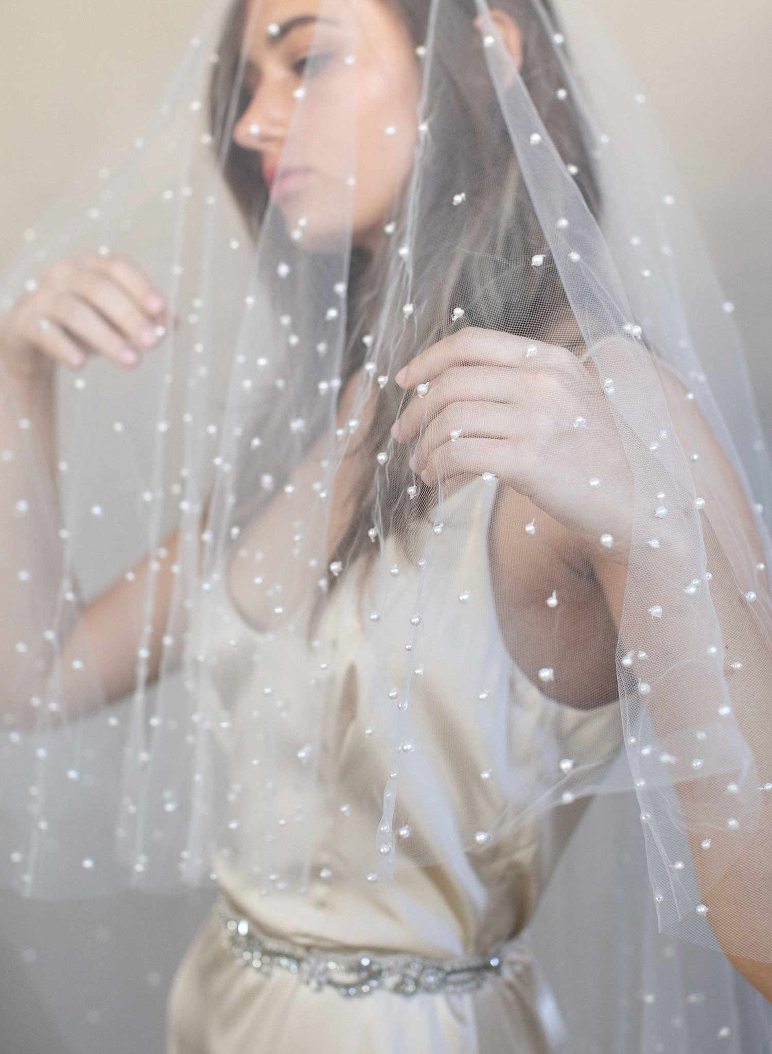 pearl veil, bridal veil, wedding veil, pearl wedding veil, fingertip veil, ivory veil, twigs and honey