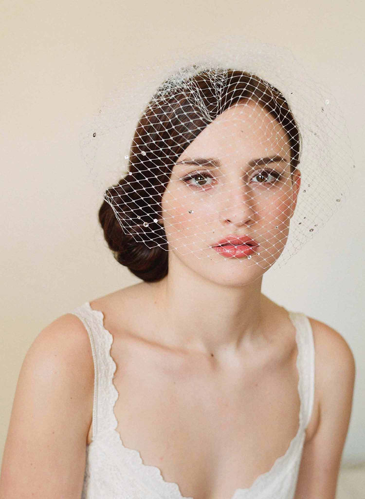 bridal birdcage veil with crystals by twigs and honey