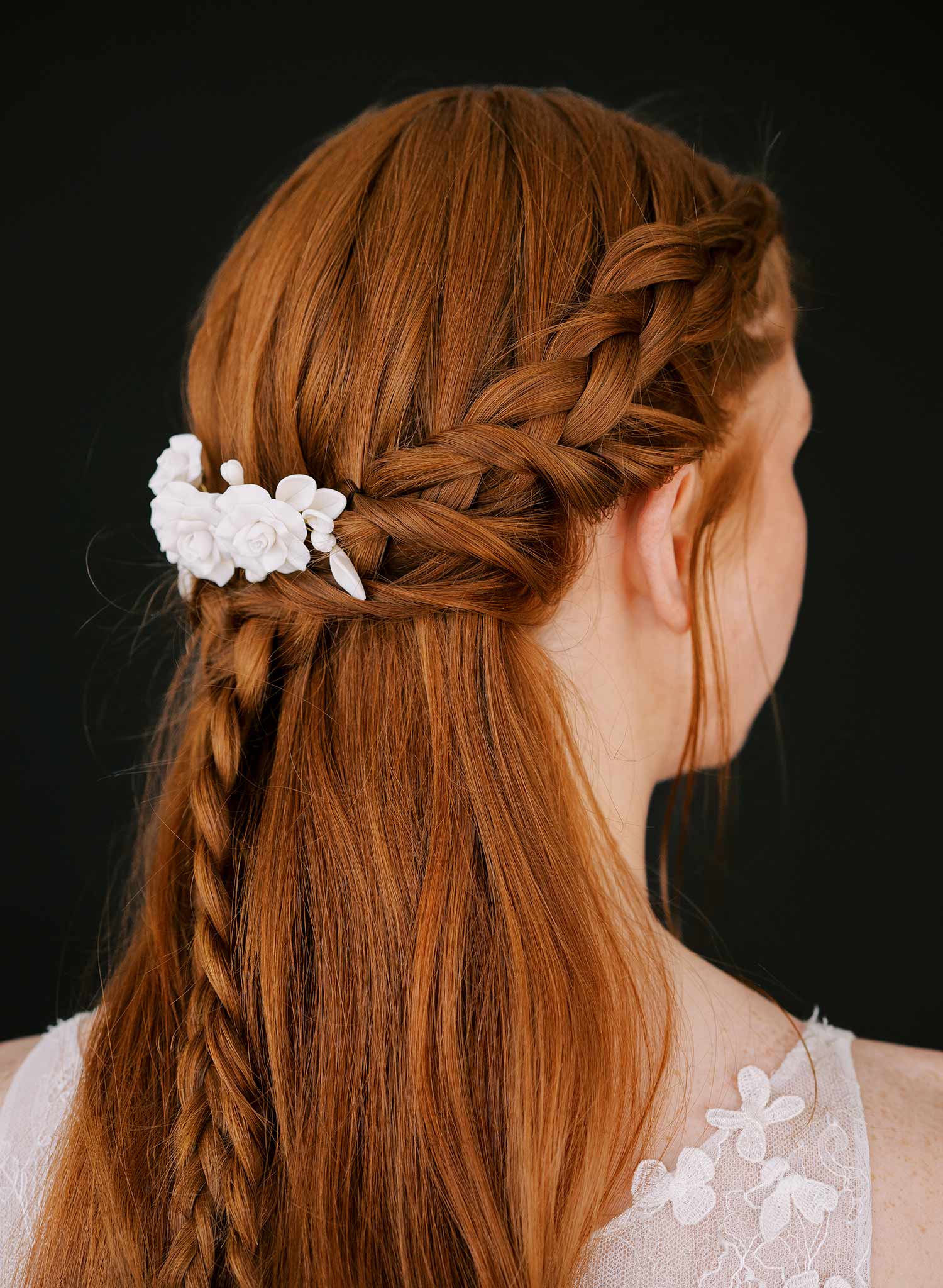 handmade clay rose floral gold wedding hair comb, twigs & honey