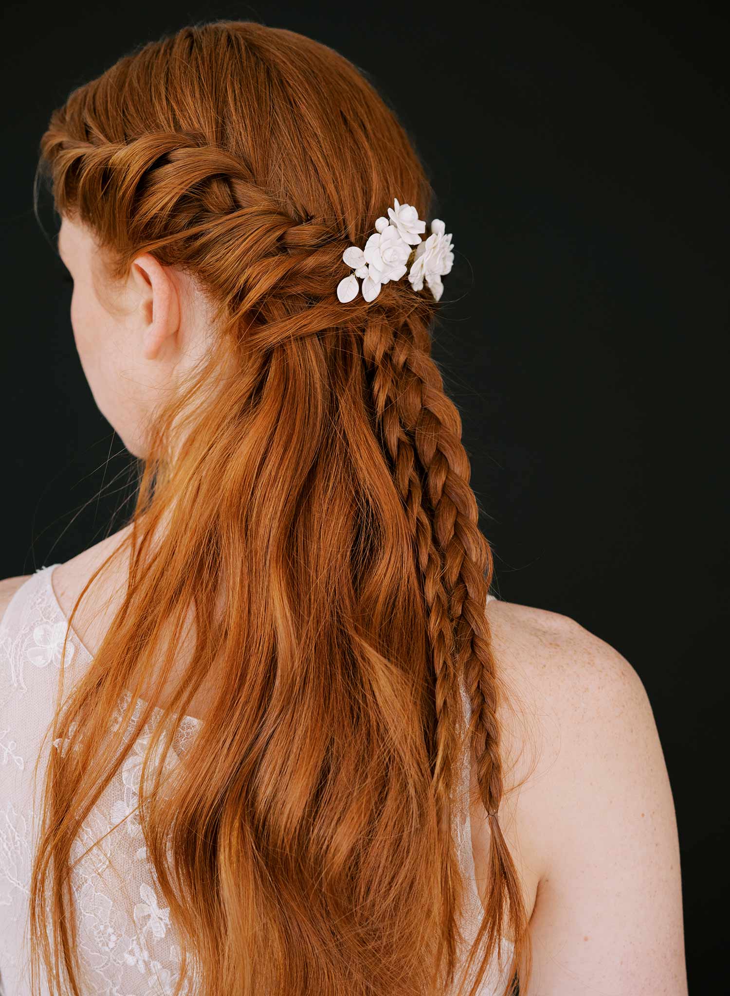 handmade clay rose floral gold wedding hair comb, twigs & honey