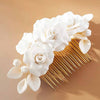 handmade clay rose floral gold wedding hair comb, twigs & honey