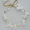 handmade white clay flower pearl gold hair vine headband, twigs and honey