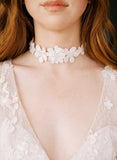 embroidered floral crystal white choker wedding necklace, twigs and honey