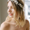 gold or silver pearl and silk petal bridal headband hair vine, twigs and honey