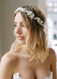 gold or silver pearl and silk petal bridal headband hair vine, twigs and honey