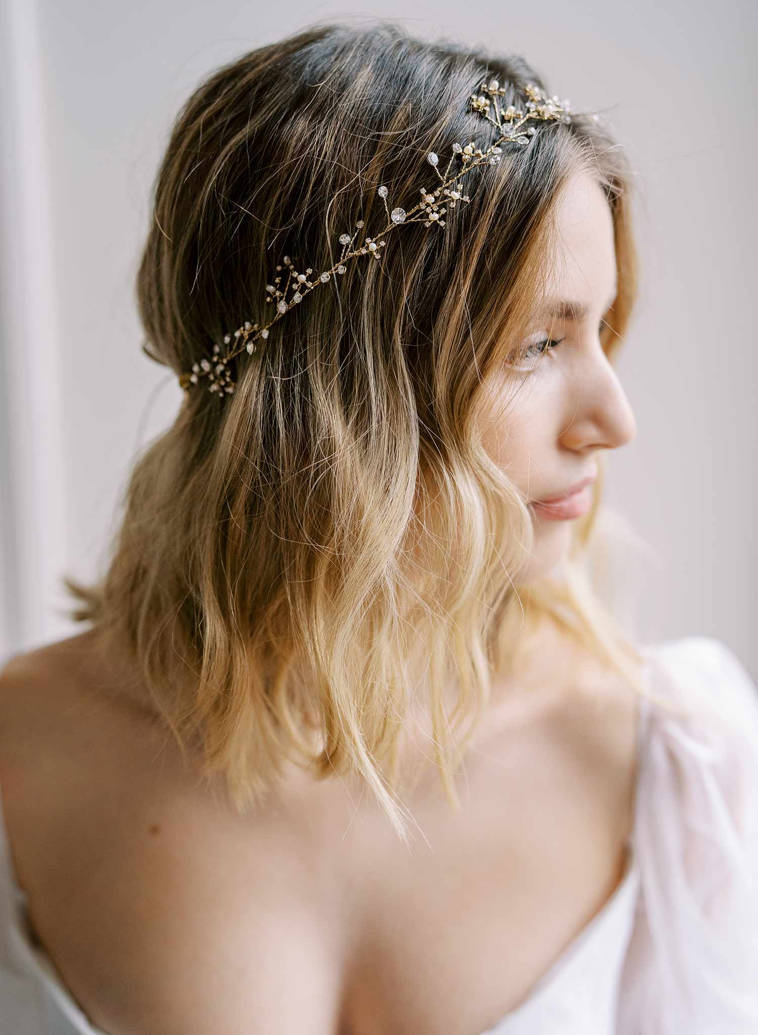 delicate gold or silver crystal wired wedding headband hair vine, twigs & honey