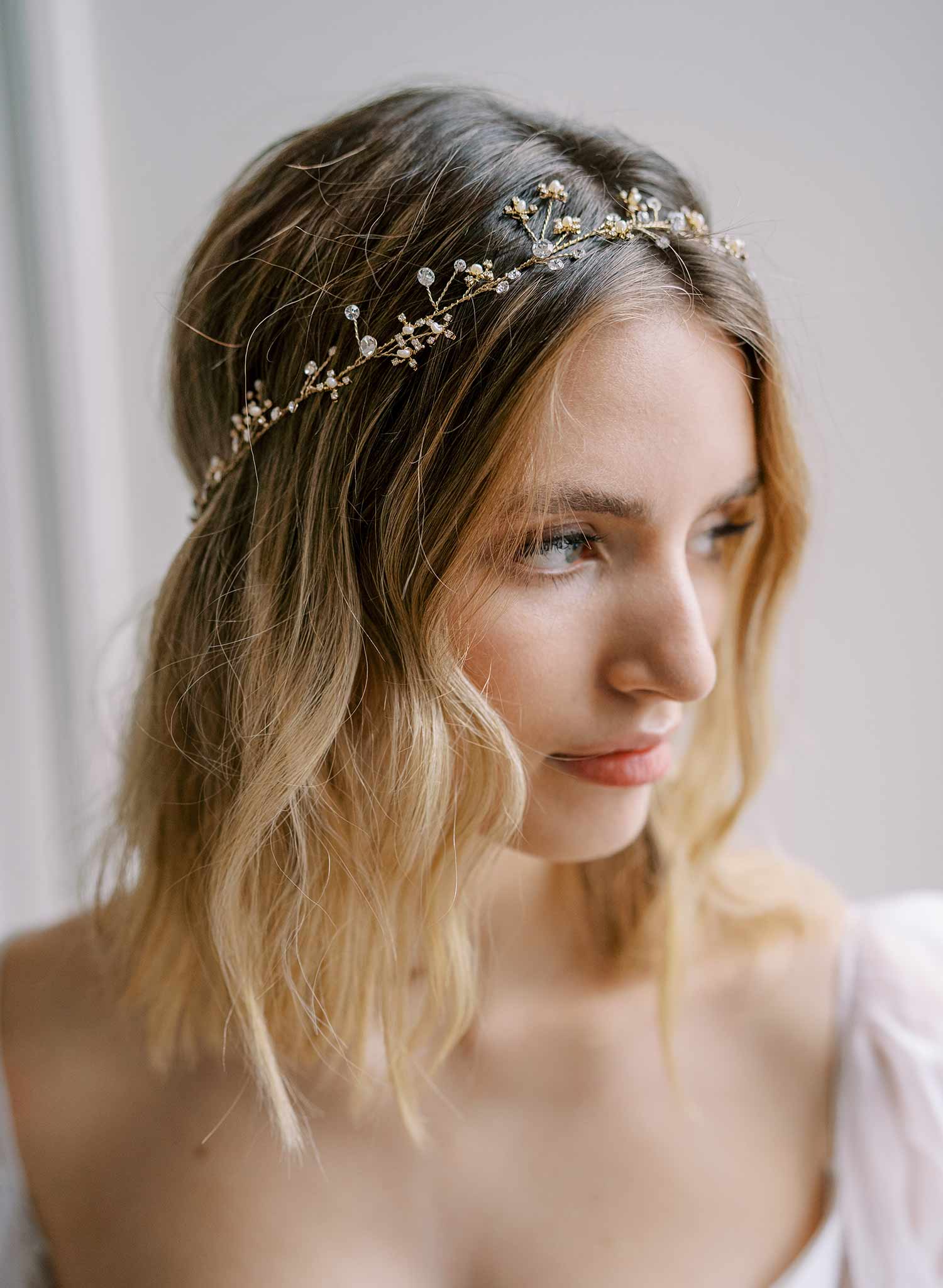 delicate gold or silver crystal wired wedding headband hair vine, twigs & honey