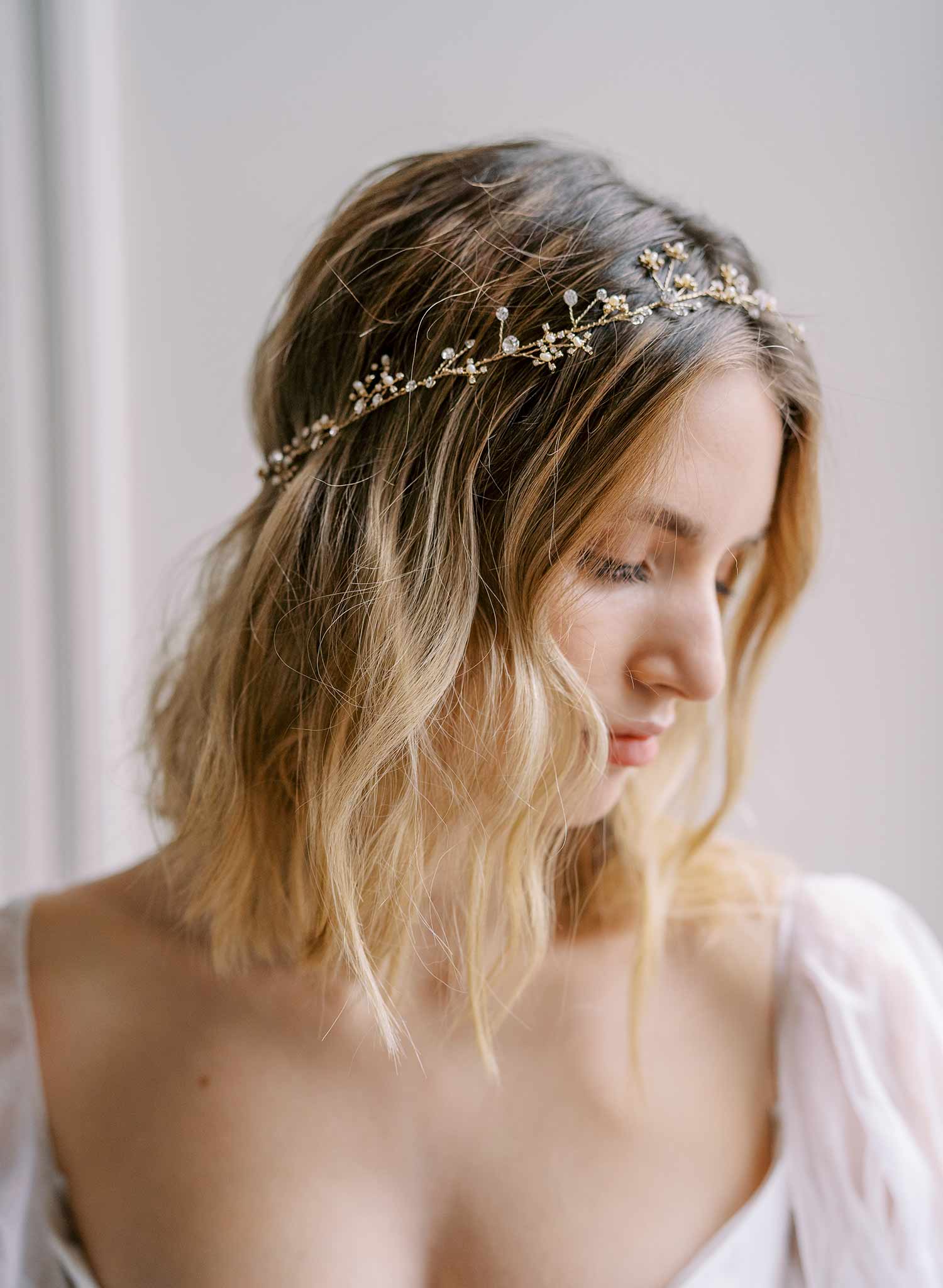 delicate gold or silver crystal wired wedding headband hair vine, twigs & honey