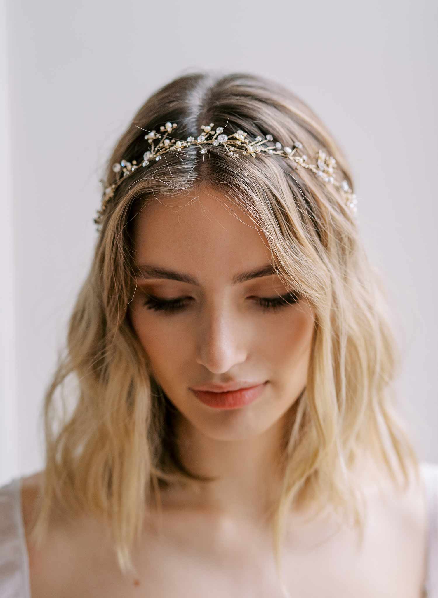 delicate gold or silver crystal wired wedding headband hair vine, twigs & honey