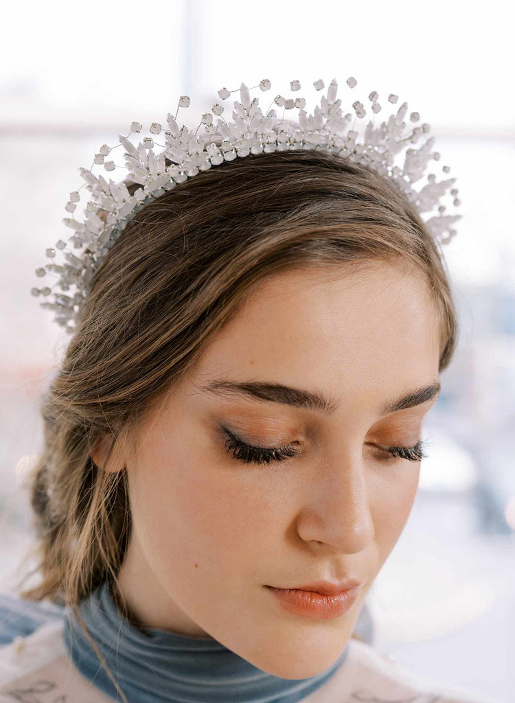 opal crystal halo flare tiara gold or silver, twigs and honey