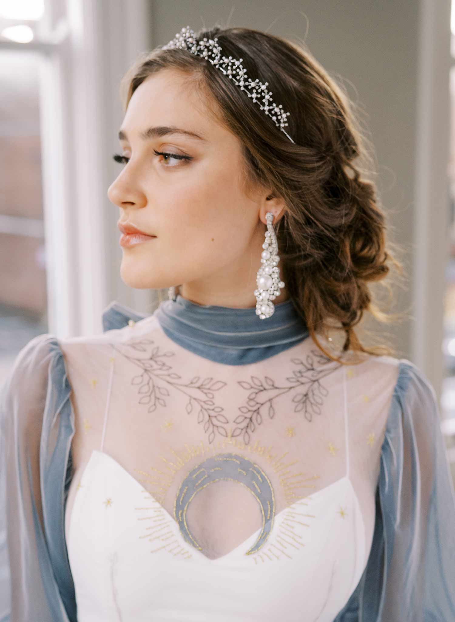 delicate crystal and pearl gold or silver bridal tiara, twigs and honey