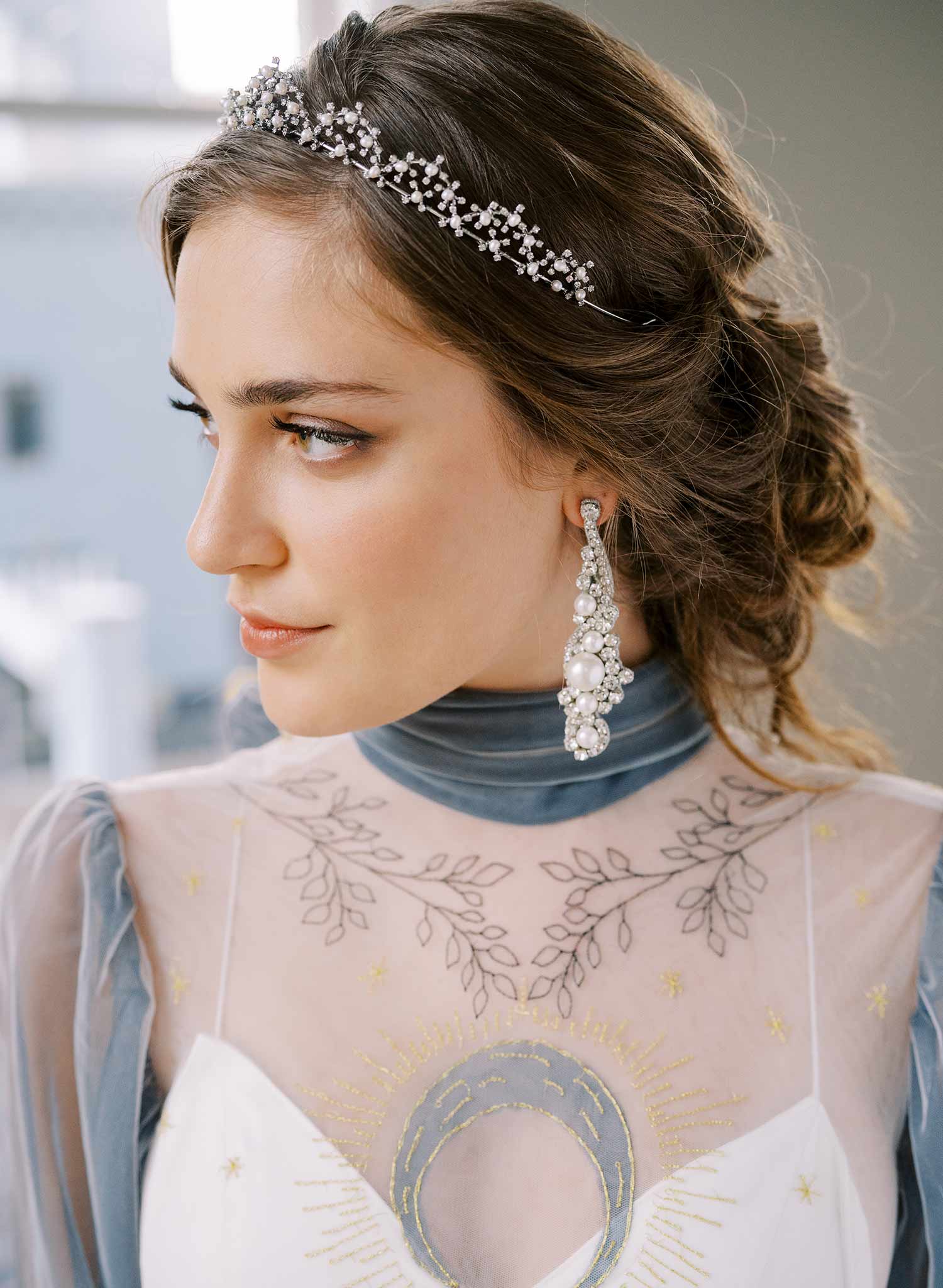 delicate crystal and pearl gold or silver bridal tiara, twigs and honey