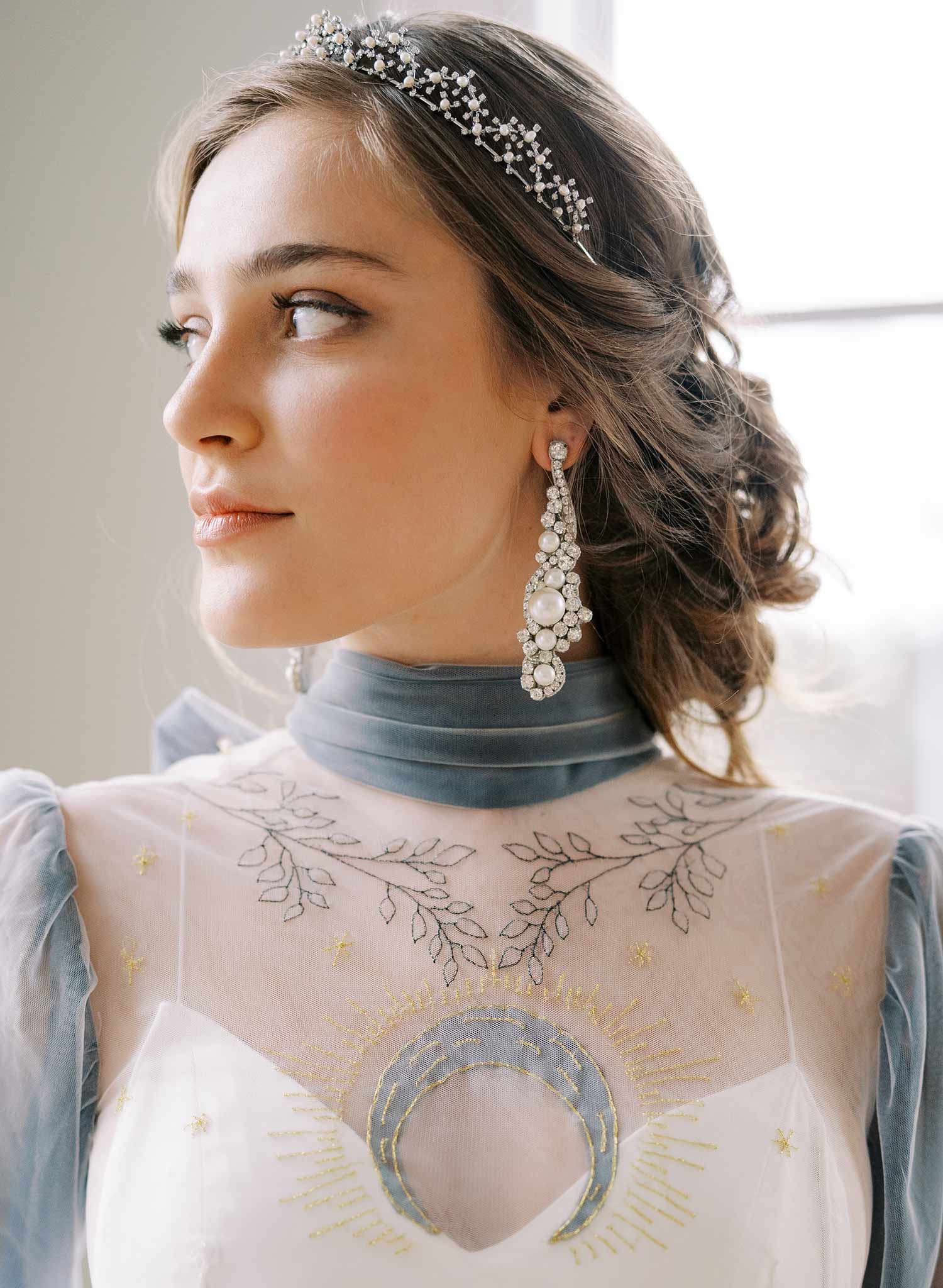 delicate crystal and pearl gold or silver bridal tiara, twigs and honey