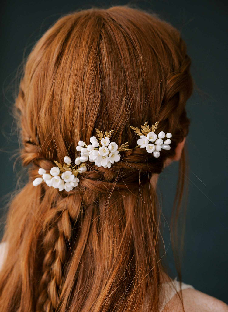 handmade clay lilac pin set of three bridal hair pins, twigs & honey