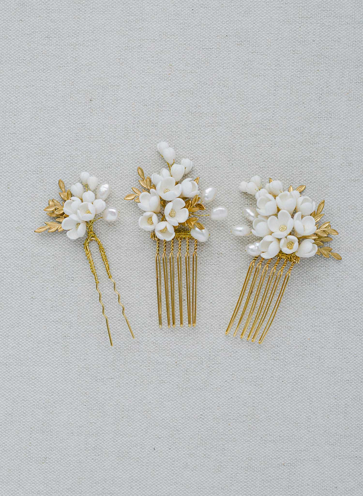 handmade clay lilac pin set of three bridal hair pins, twigs & honey