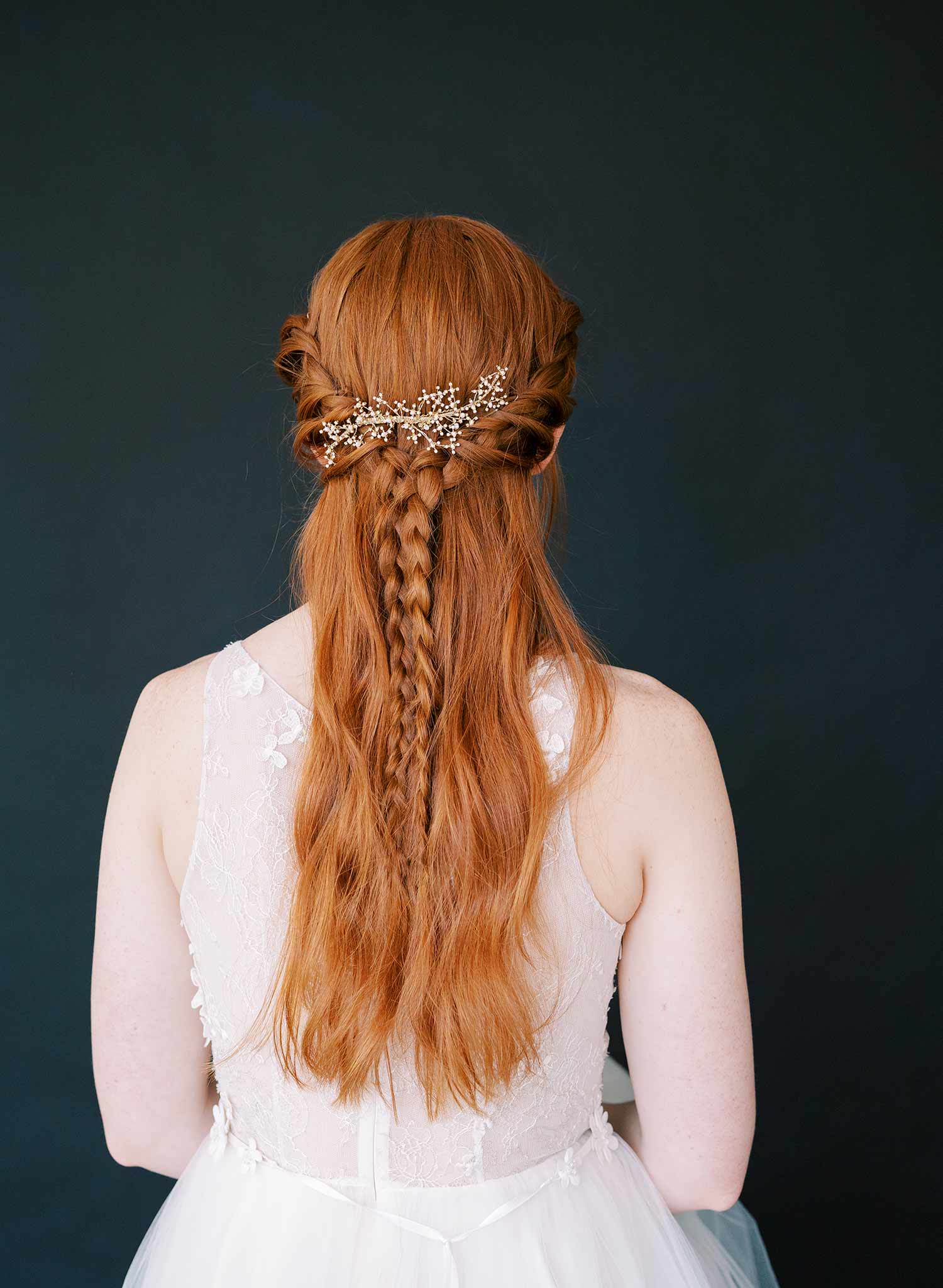 wispy curved pearl and crystal bridal hair comb, twigs and honey