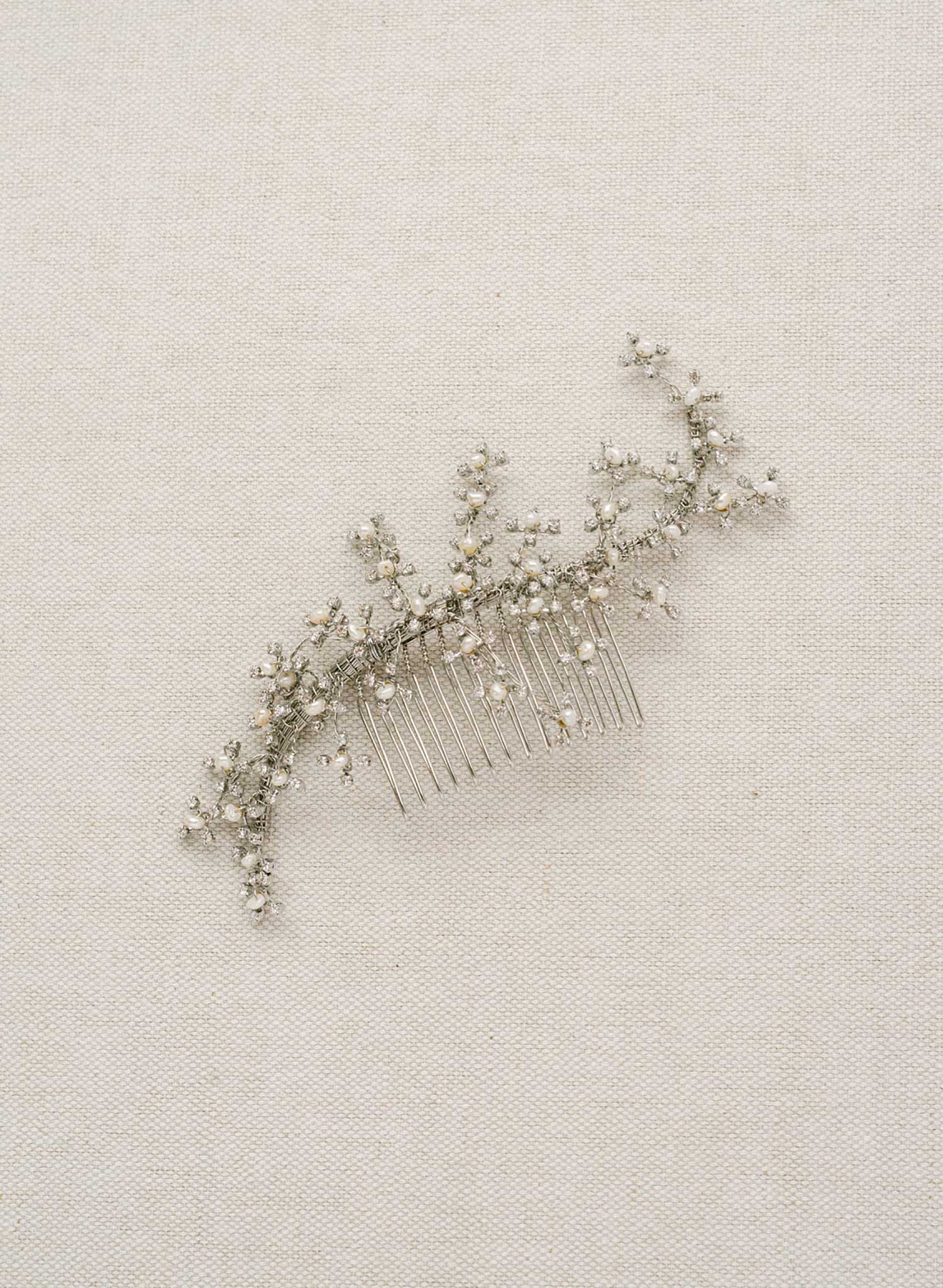 wispy curved pearl and crystal bridal hair comb, twigs and honey