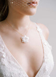 simple handmade white clay orchid flower pendand gold necklace, twigs and honey