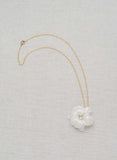 simple handmade white clay orchid flower pendand gold necklace, twigs and honey