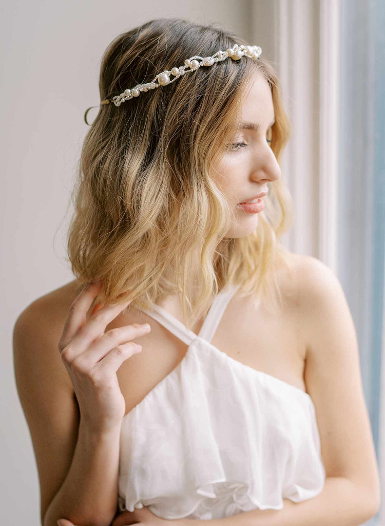twisted handmade intertwined pearl wired bridal headband, twigs & honey