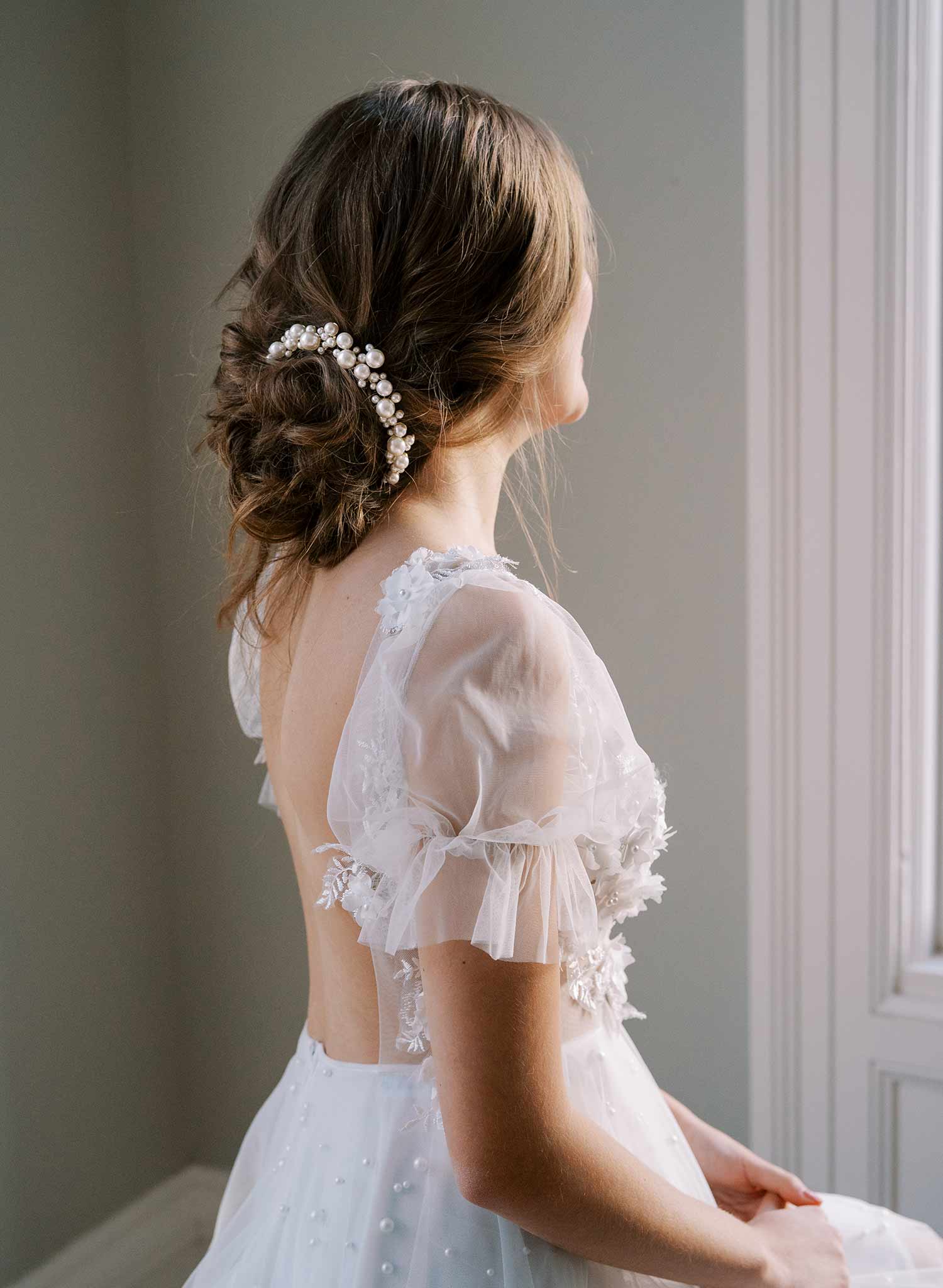 curved arch pearl gold or silver bridal hair comb, twigs & honey