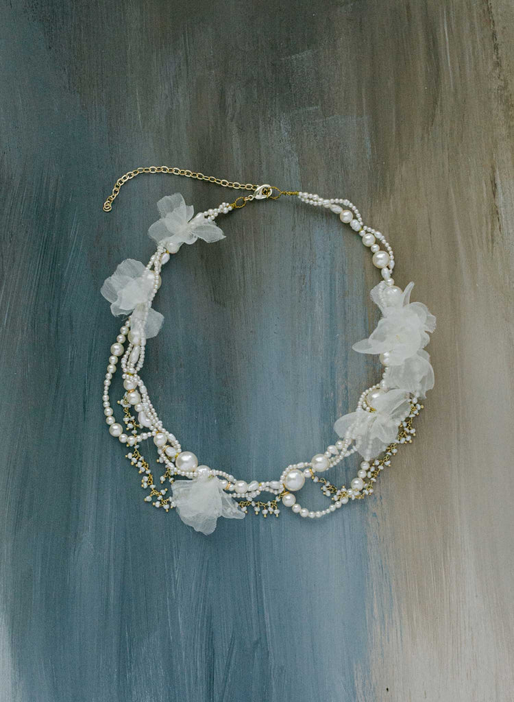 handmade choker pearl and silk petal wedding necklace, twigs and honey