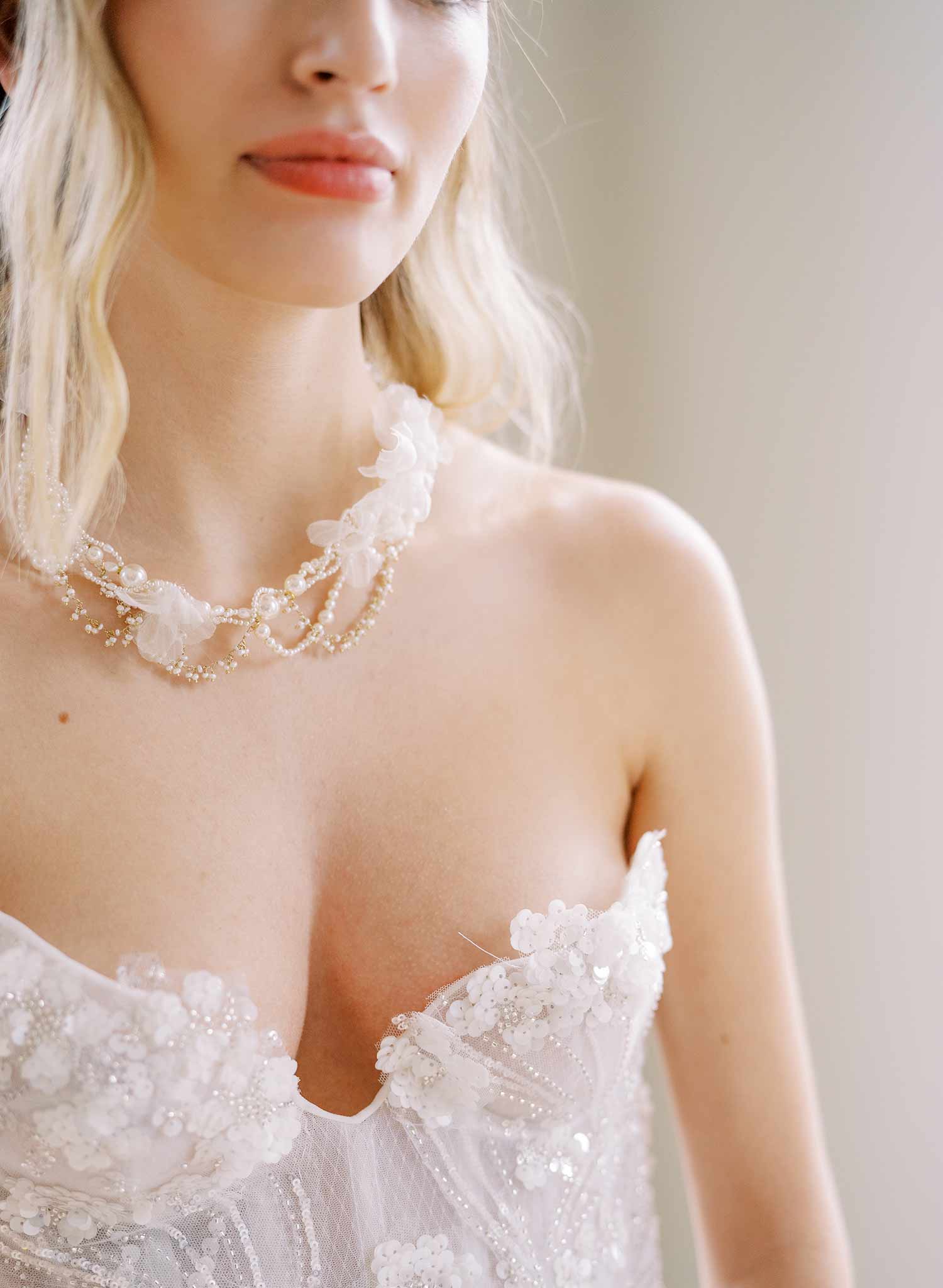 handmade choker pearl and silk petal wedding necklace, twigs and honey