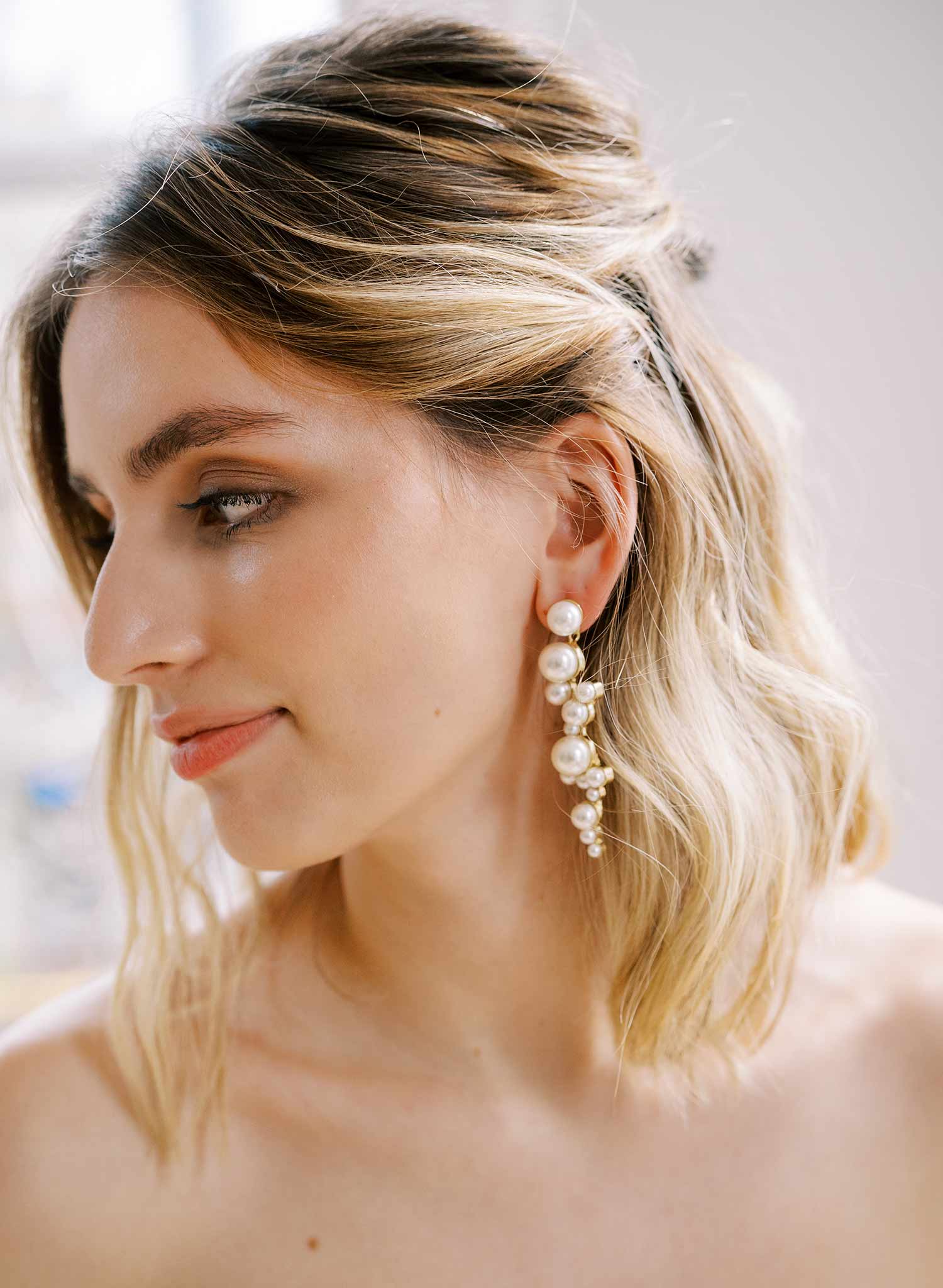 linear gold or silver pearl dangle bridal earrings, twigs & honey