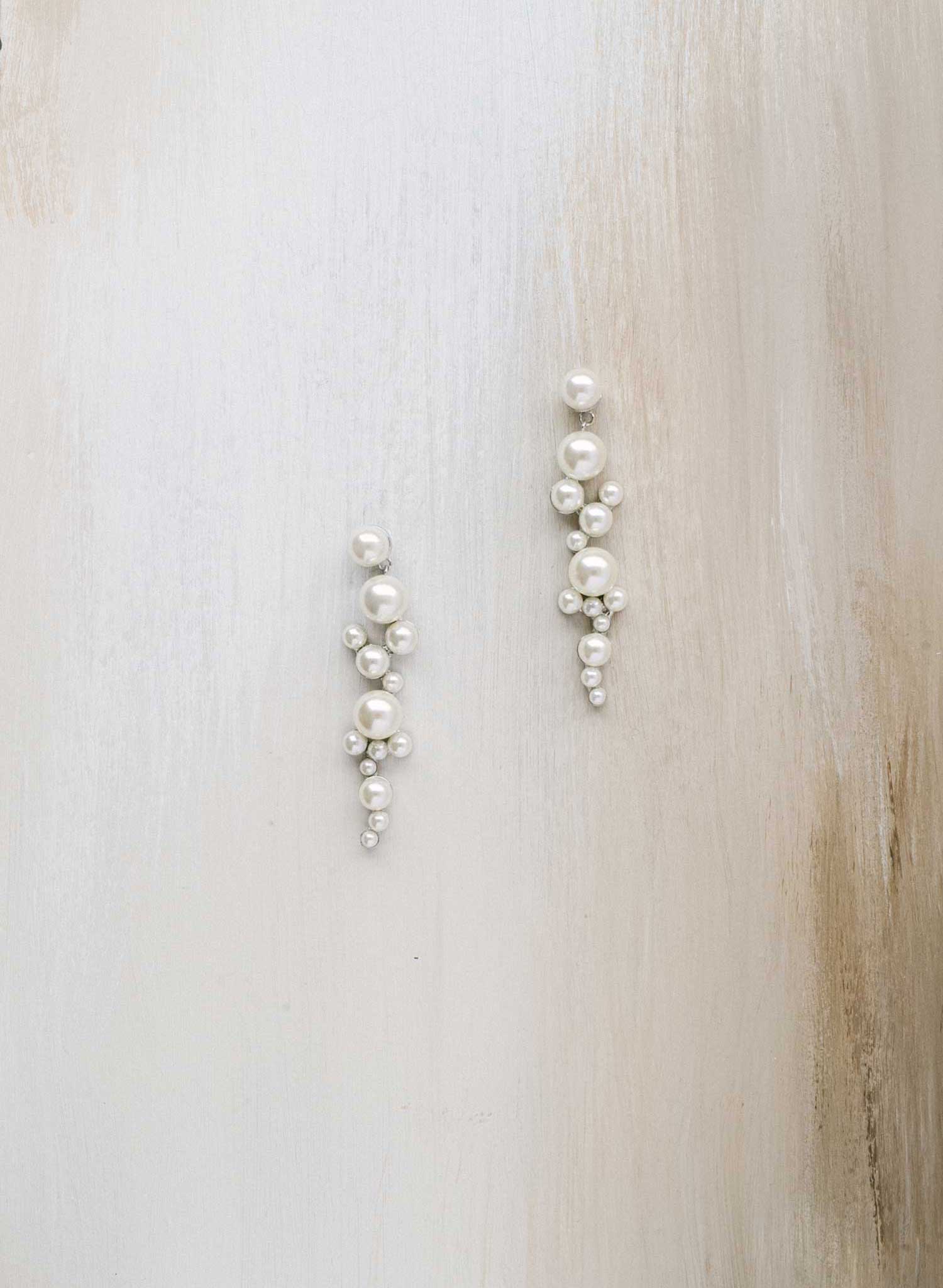 linear gold or silver pearl dangle bridal earrings, twigs & honey