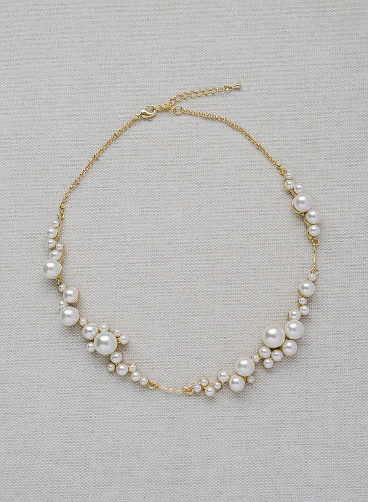 short gold or silver pearl bridal necklace, twigs and honey