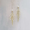 wired pearl gold long dangle bridal earrings, twigs & honey