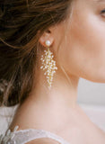 wired pearl gold long dangle bridal earrings, twigs & honey