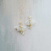 short pearl earrings gold or silver with silk petals, twigs and honey