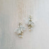 short pearl earrings gold or silver with silk petals, twigs and honey