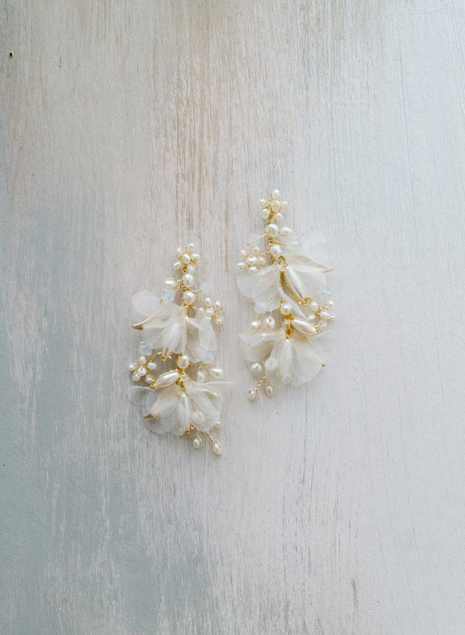 Pearl burst and silk blossom earrings, large - Style #2434