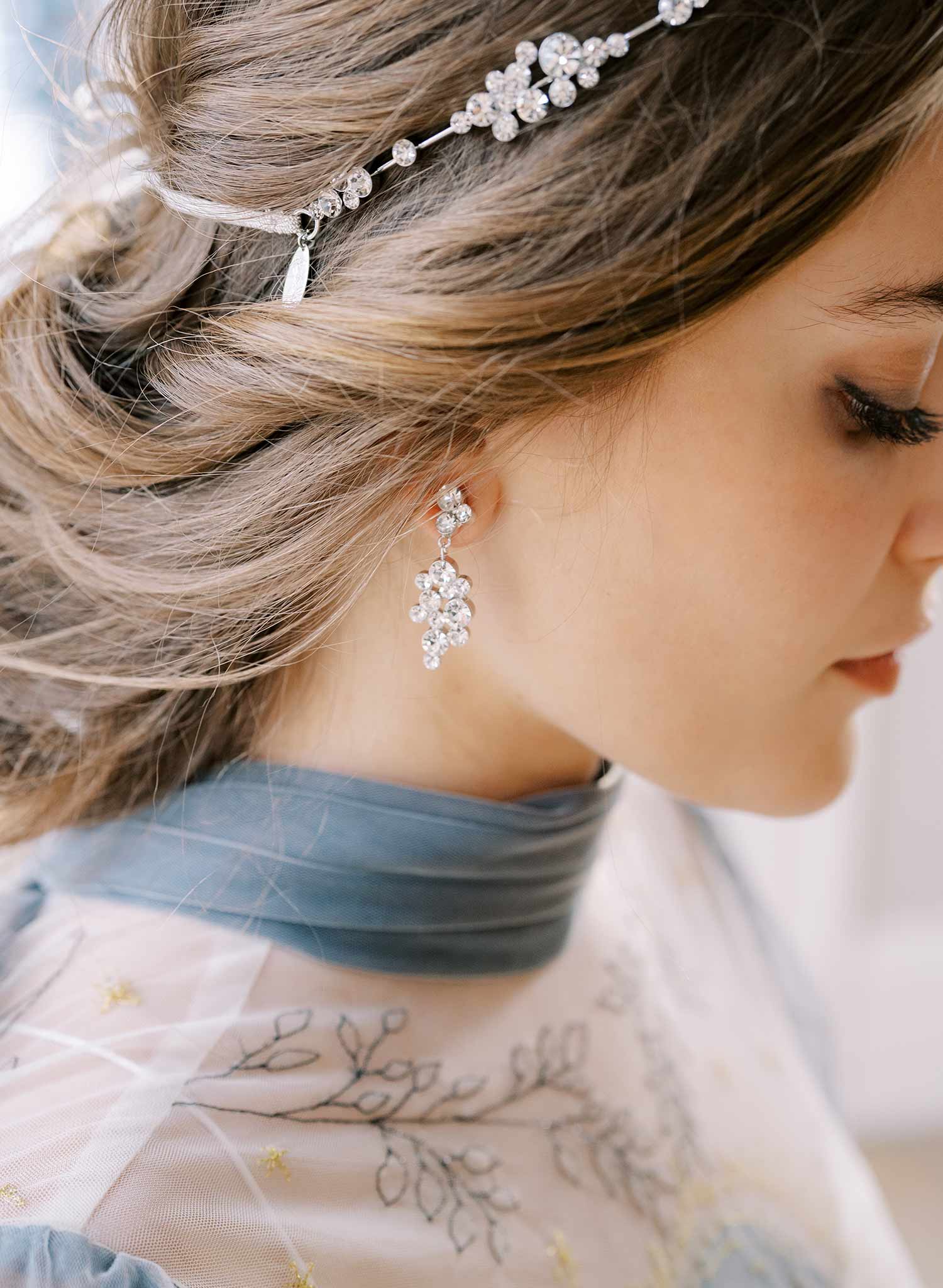 sparkly crystal gold and silver dangle bridal earrings, twigs & honey