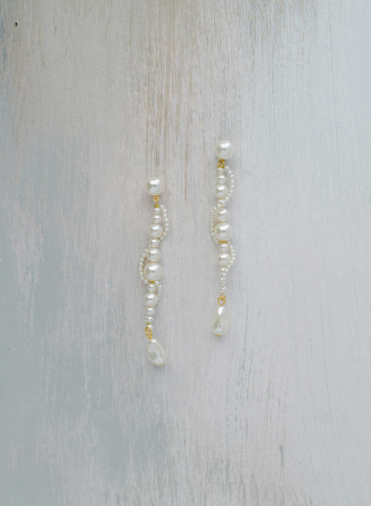 pearl spiral twisted handmade wedding earrings, twigs and honey