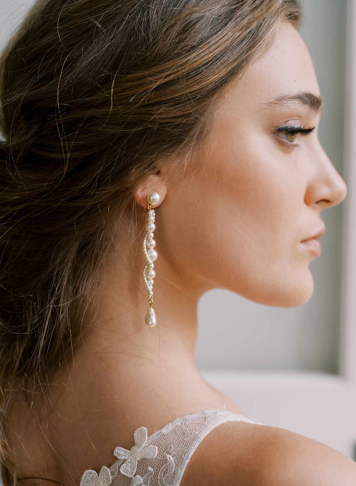 Long pearl drop earrings - Twisted pearl bridal earrings - Style #2439