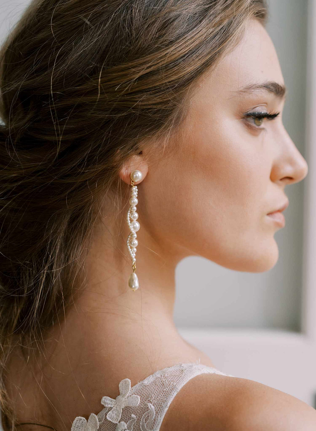 Long pearl drop earrings - Twisted pearl bridal earrings - Style #2439