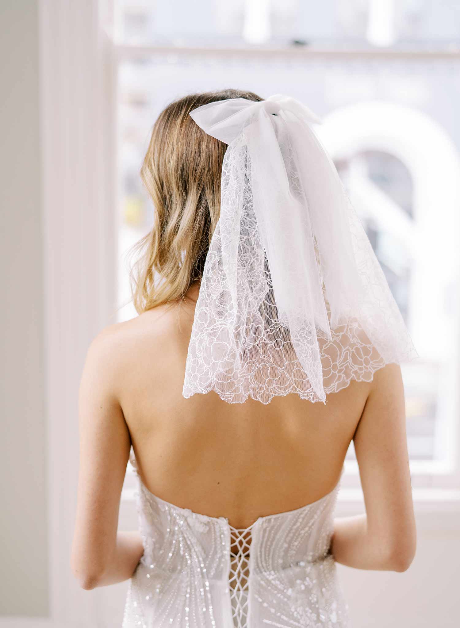 soft tulle white bridal hair bow, twigs and honey