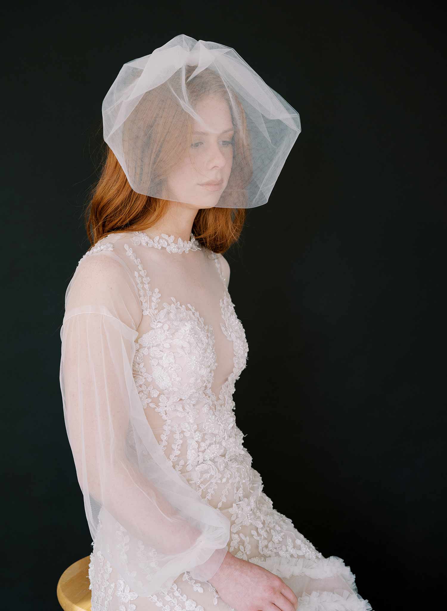 wide full tulle birdcage bridal veil, twigs & honey