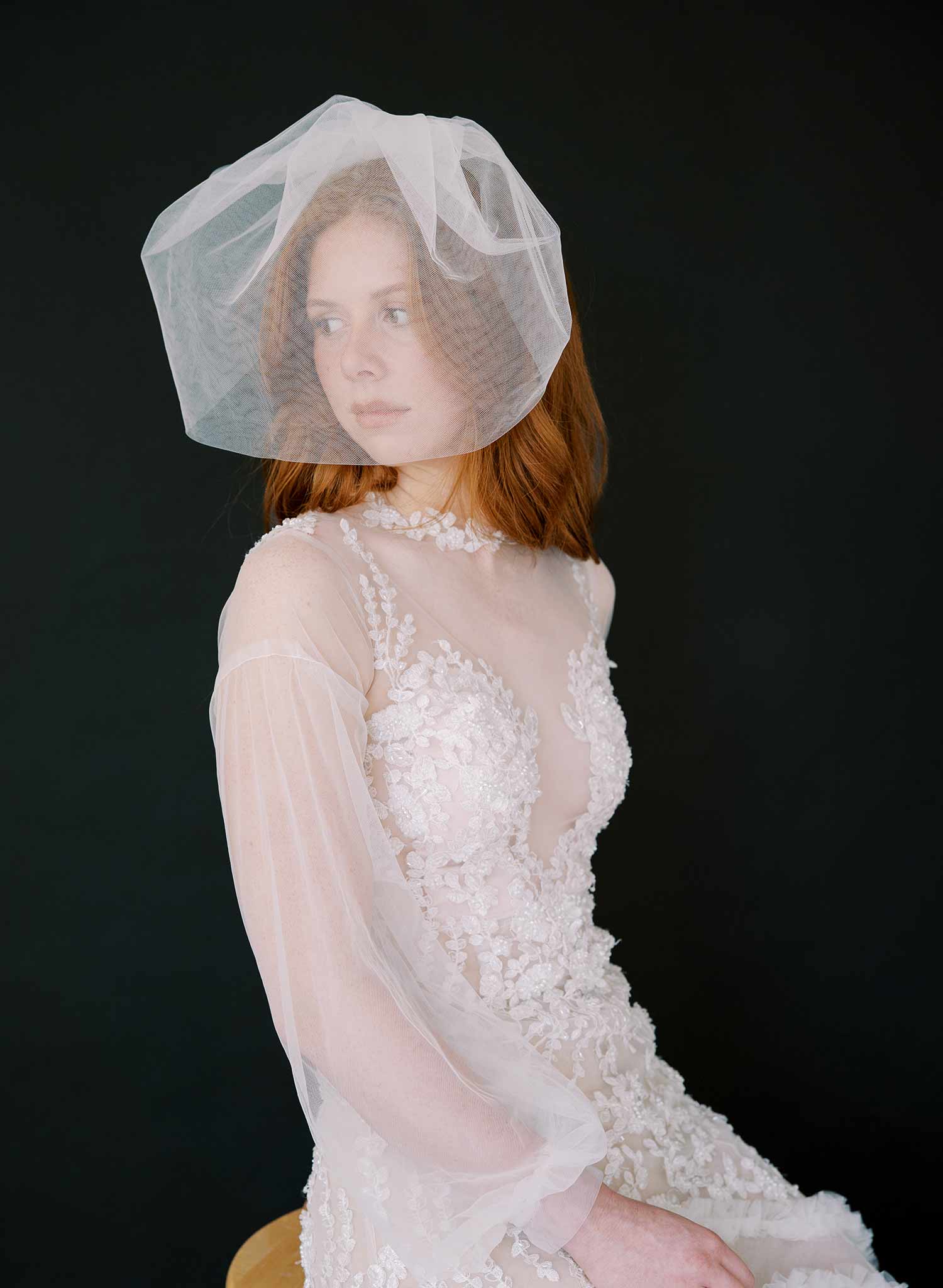 wide full tulle birdcage bridal veil, twigs & honey