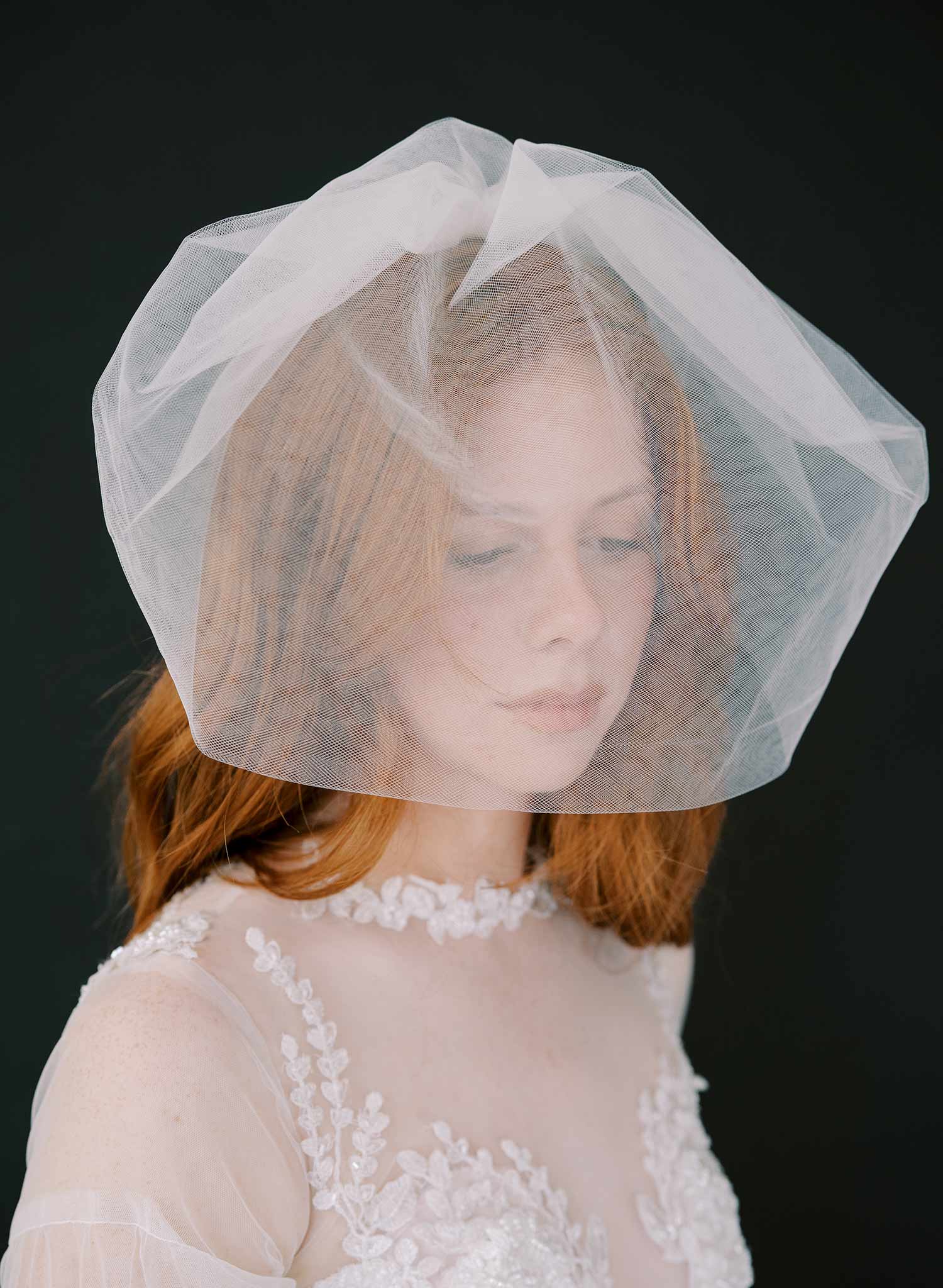 wide full tulle birdcage bridal veil, twigs & honey