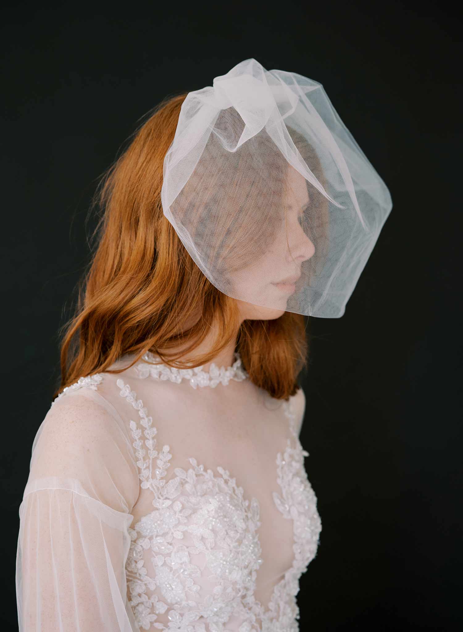 wide full tulle birdcage bridal veil, twigs & honey