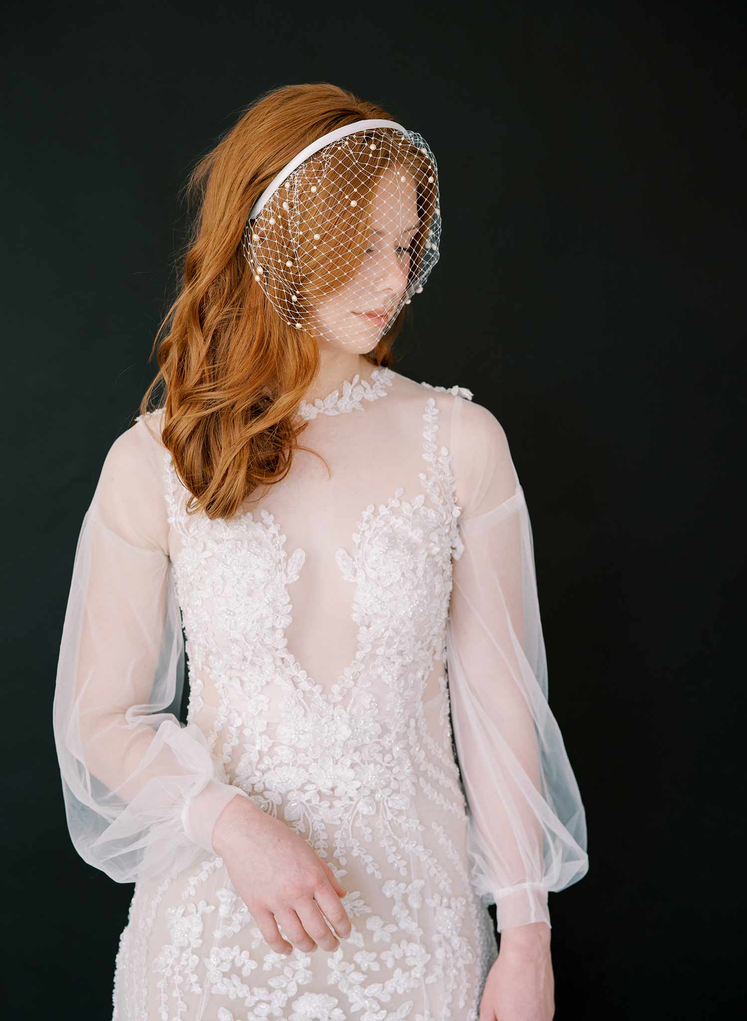 short pearl headband birdcage bridal veil, twigs & honey