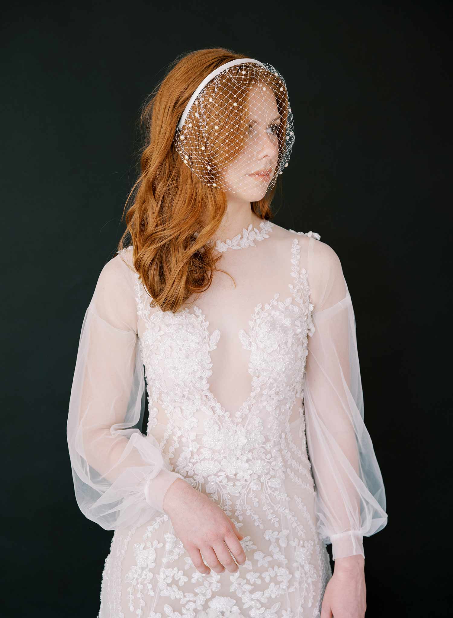 short pearl headband birdcage bridal veil, twigs & honey