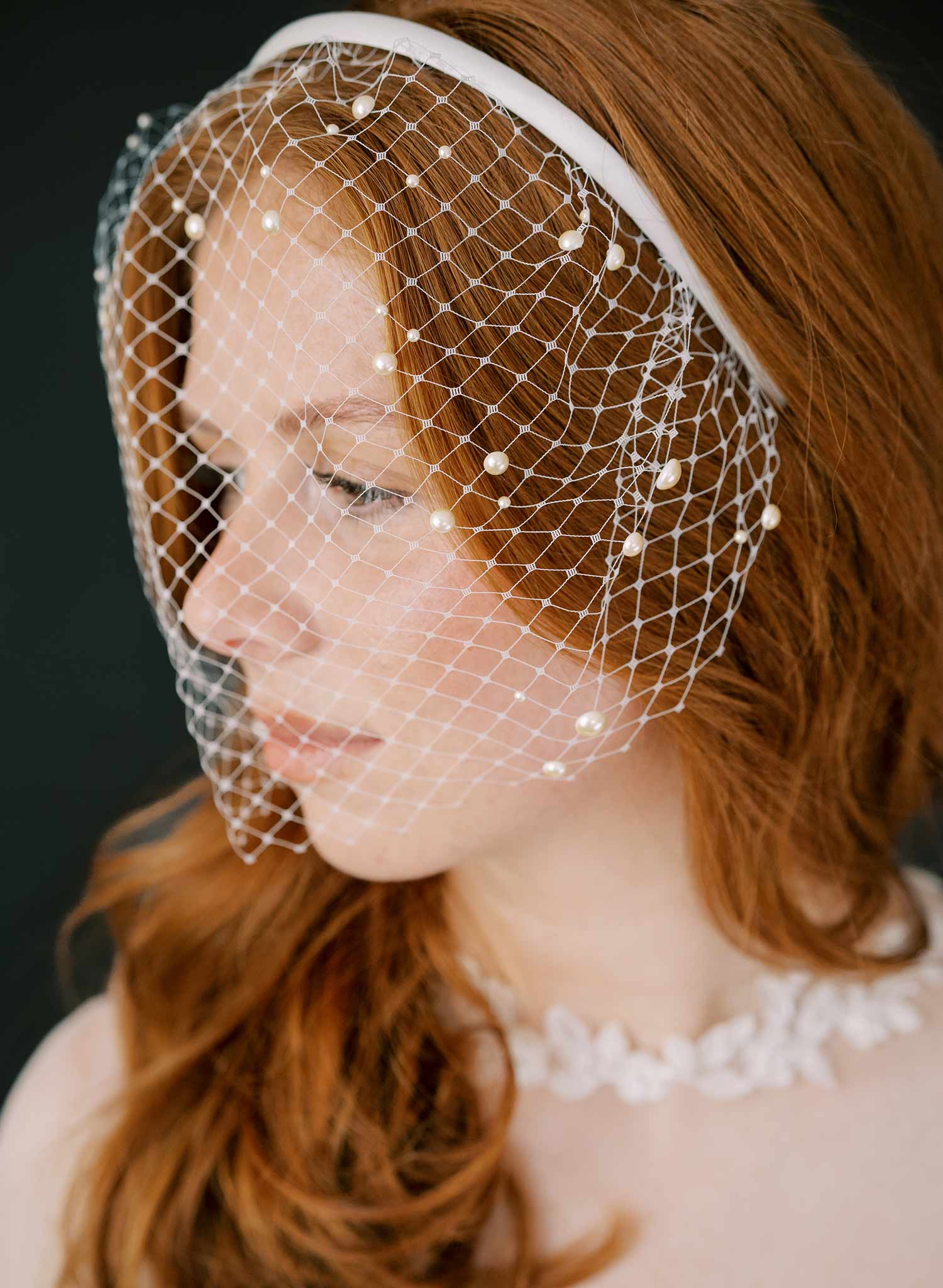 short pearl headband birdcage bridal veil, twigs & honey
