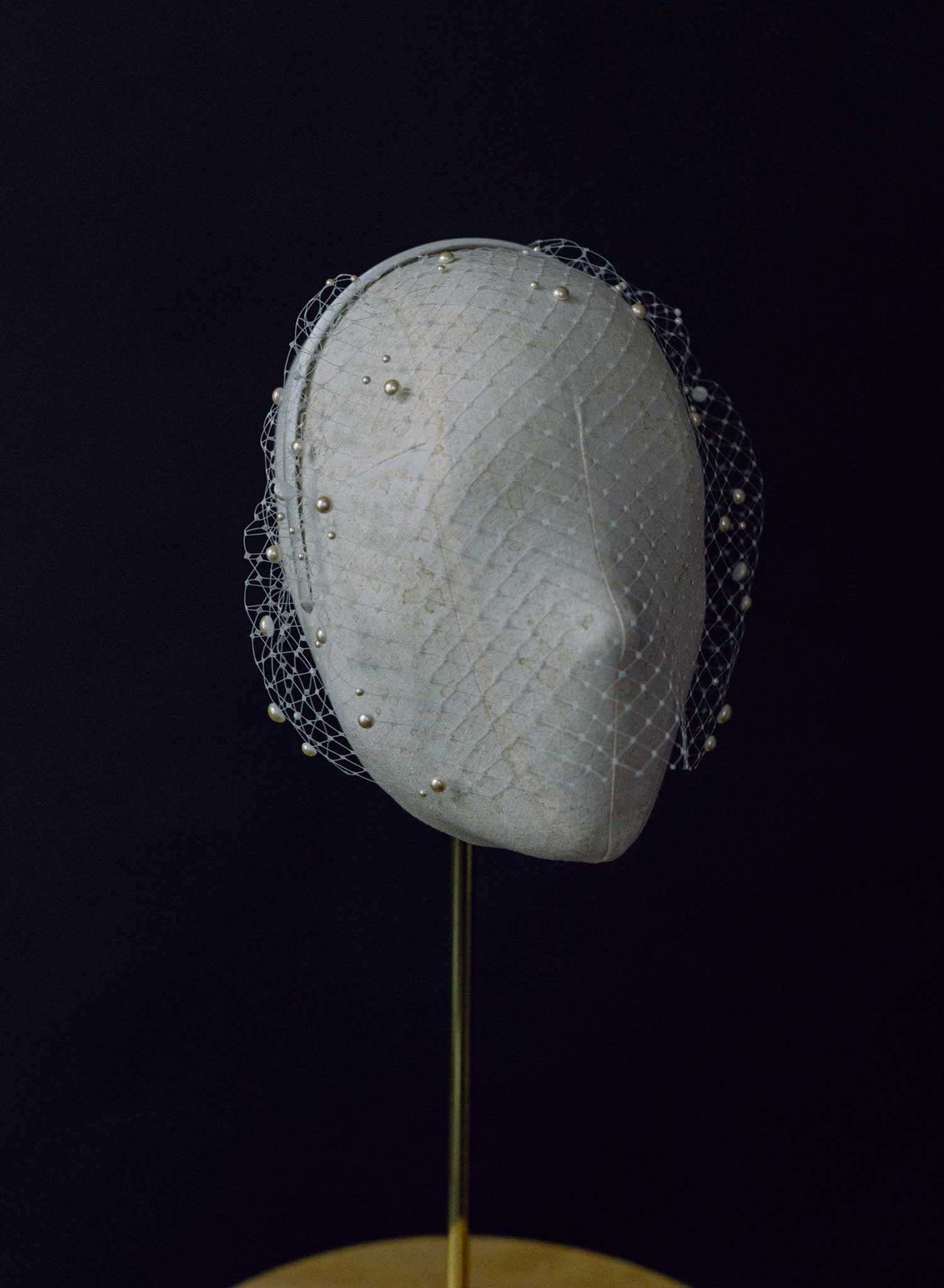 Pearl adorned birdcage headband veil - Style #2444
