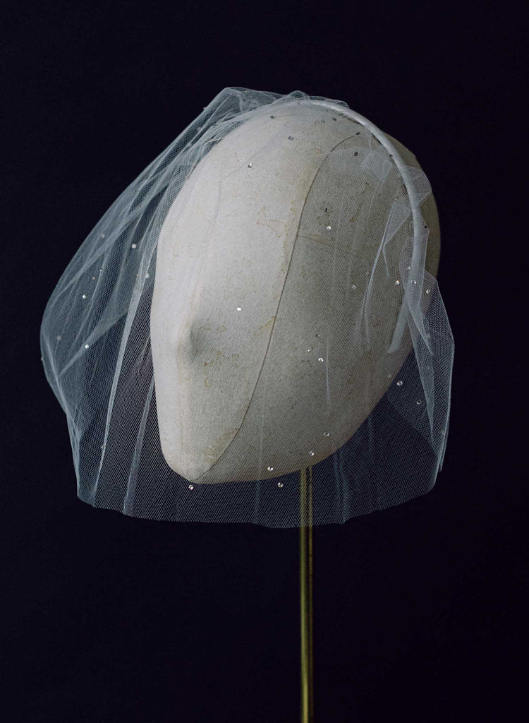 short tulle headband pearl crystal wedding headband, twigs and honey