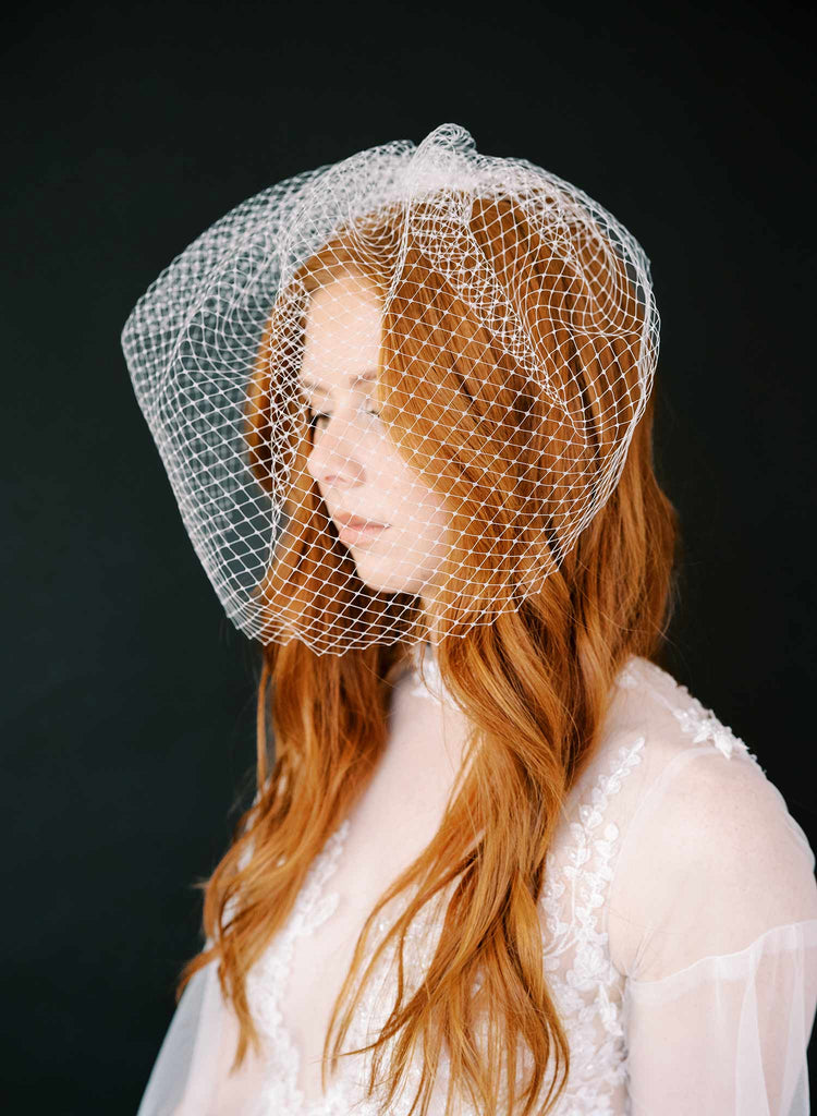 wide plain birdcage white bridal veil, twigs and honey